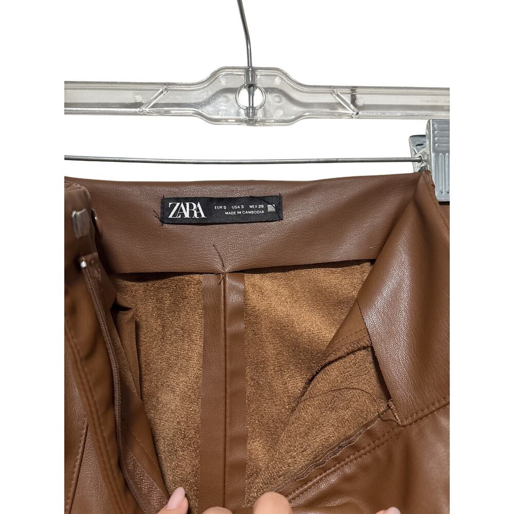 Zara Brown Faux Leather Pants Size S - Picture 8 of 9